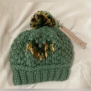 Hand Made Camo Heart Toddler Crochet Knit Beanie Pom Hat 1-3 y